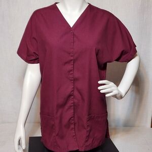 Basic Editions Snap Up Scrubs Top Medium Cotton Blend